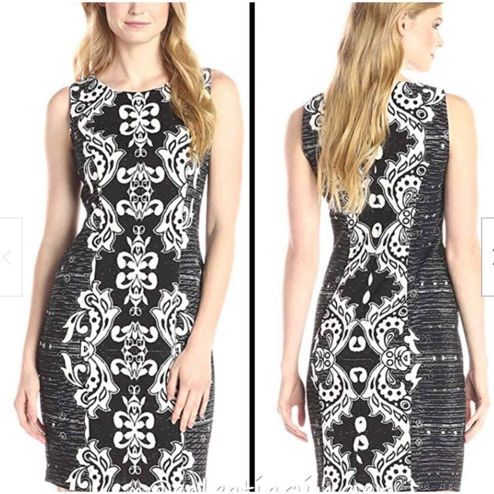 NYDJ Black White Floral Sheath Shaper Dress Sleeveless Size‎ 8 Slimming
